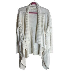 Kori Open Front Fringe Cable Knit Cardigan Sweater Cream Medium / Large